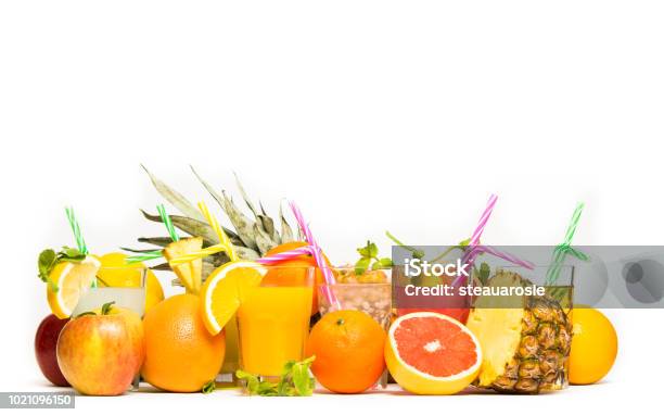 Freshly Squeezed Fruit Juices Stock Photo - Download Image Now - Apple - Fruit, Berry, Breakfast