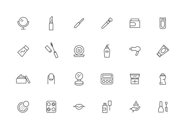 illustrations, cliparts, dessins animés et icônes de ligne de cosmétiques icon set - lipstick