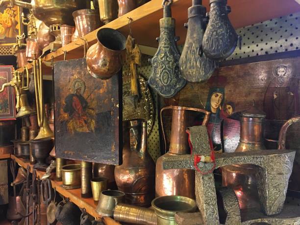 istock Old religious antiques and traditional copper tools at Grand Bazaar, Istanbul. 1021105388