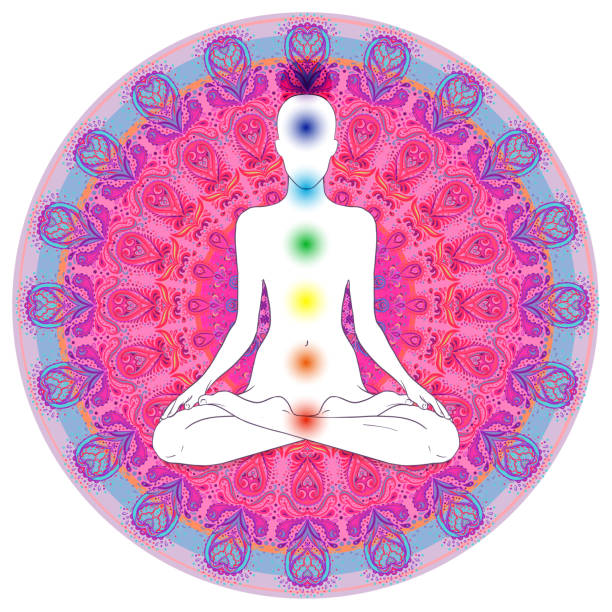 istock Buddha silhouette in lotus position over colorful ornate mandala. 1021108884
