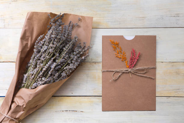 istock Provence Dried Lavender with handmade gift card on wooden table 1021112174
