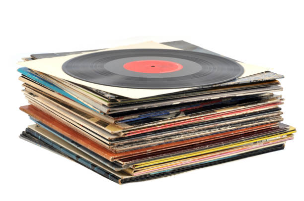 Vinyl record stack Stack of vinyl records clutch bag stock pictures, royalty-free photos & images