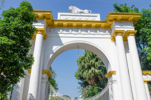 istock Beautiful white gate with a lion in Kolkat India 1021116534