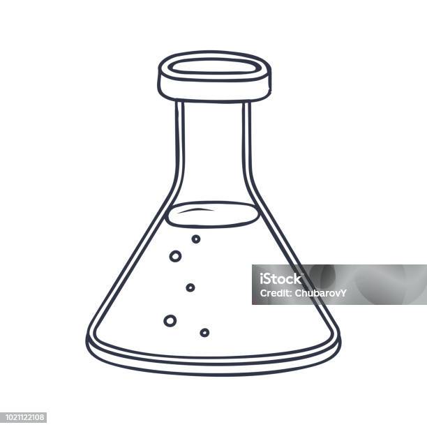 Chemistry Flask Doodle Style Black And White Illustration Stock Illustration - Download Image Now