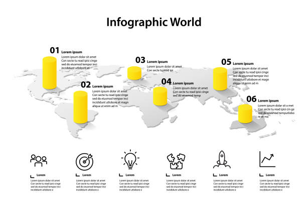 세계 지도 요소 infographic, infochart 사업 6 정보 아이콘 - tranfer stock illustrations