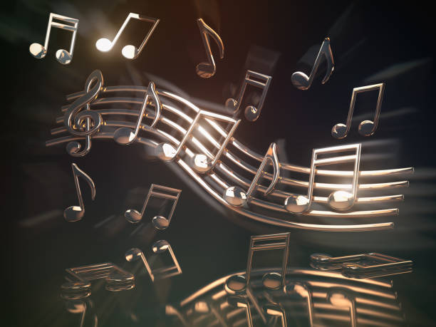 istock Golden musical notes and clef on the sheet.. Abstract musical background. 1021156282