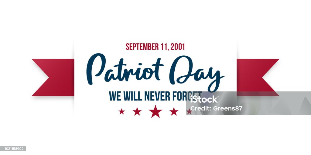 9/11 愛国者日背景。米国愛国者日水平バナーの文字私たちは決して忘れないでしょう。2001 年 9 月 11 日。ベクター デザインのテンプレートです。 - バナー看板のロイヤリティフリーベクトルアート