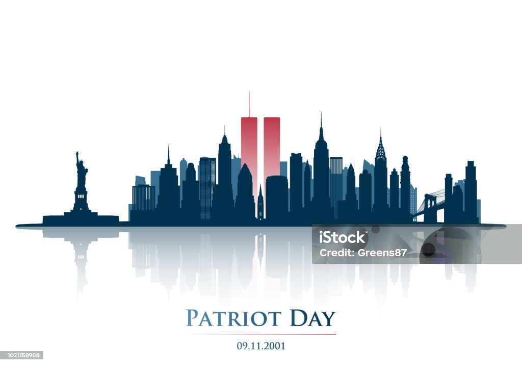 Twin Towers in New York City Skyline. World Trade Center. September 11, 2001 National Day of Remembrance. Patriot Day anniversary banner. Vector illustration. 911 Remembrance stock vector