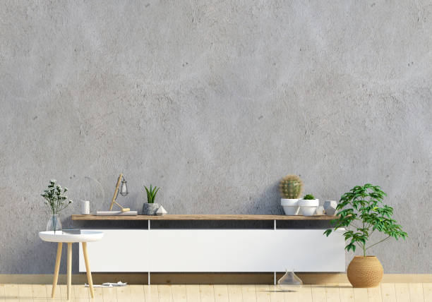 istock Modern interior design in Scandinavian style. Mock up wall. 3D illustration. 1021159284
