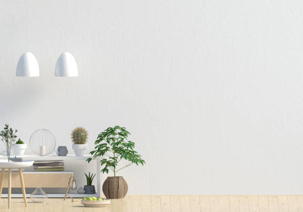 istock Modern interior design in Scandinavian style. Mock up wall. 3D illustration. 1021159320