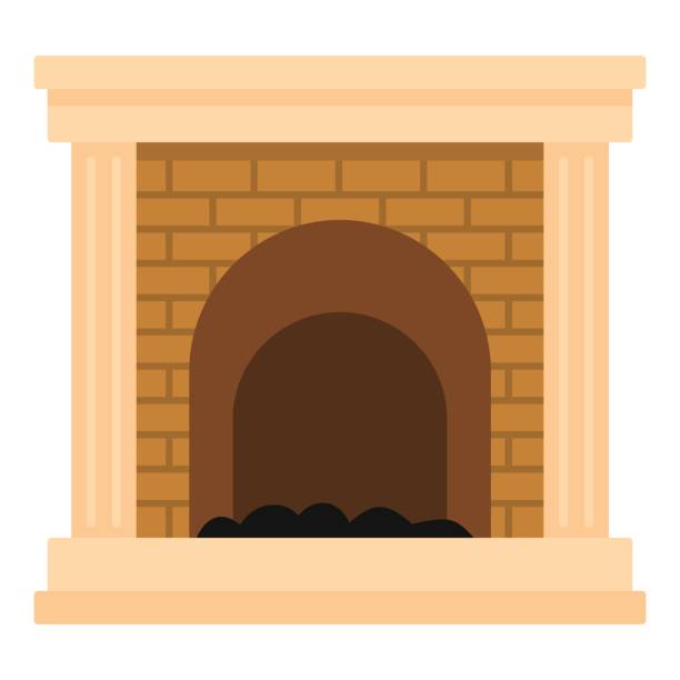 kominek na ikonę ognia, styl kreskówki - log fire firewood fire chimney stock illustrations