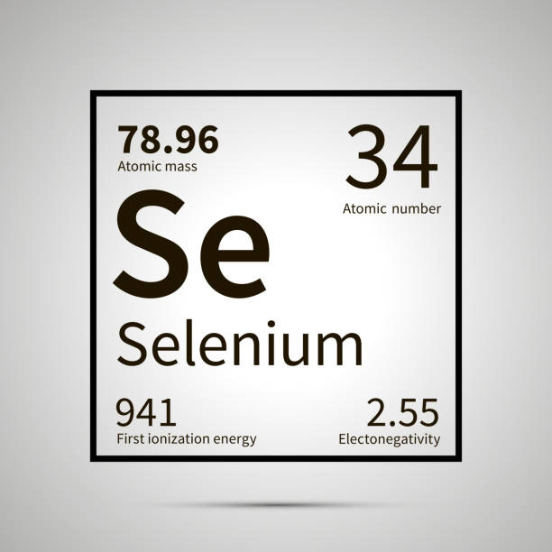 ilustrações de stock, clip art, desenhos animados e ícones de selenium chemical element with first ionization energy, atomic mass and electronegativity values ,simple black icon with shadow - ionization