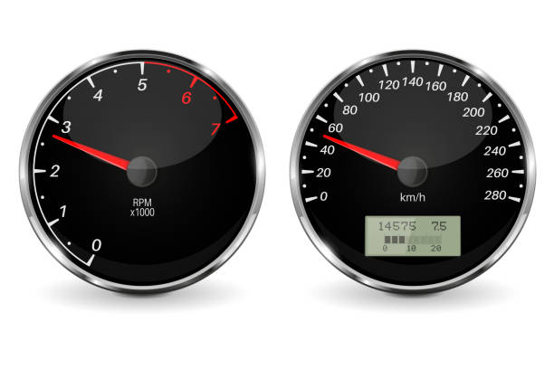 istock Speedometer and tachometer. Black 3d vehicle gauges 1021166194