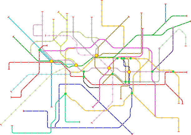 ilustrações de stock, clip art, desenhos animados e ícones de public transportation, subway map, fictional vector art - public transportation route