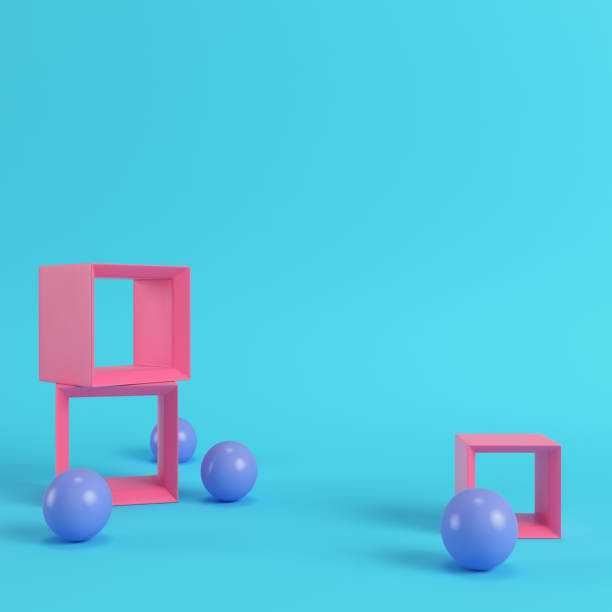 istock Empty display stands with spheres on bright blue background in pastel colors 1021211438