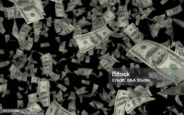 Usd Rain On Black Background Stock Photo - Download Image Now - Currency, Backgrounds, Paper Currency