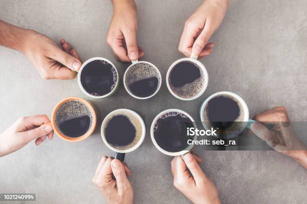 People Hands Holding Cups Of Coffee Stock Photo - Download Image Now - Coffee - Drink, Coffee Cup, Meeting