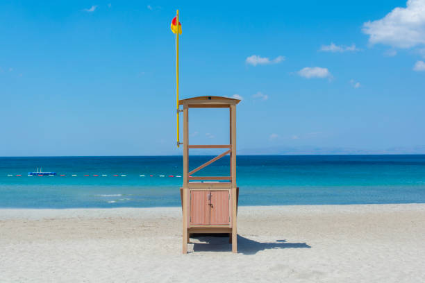하늘에 대 한 근 위 기병 연대 탑의 보기 - lifeguard orange nature beach 뉴스 사진 이미지