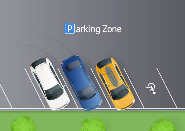 istock Colored parked cars on the parking. Parking zone top view. 1021267738
