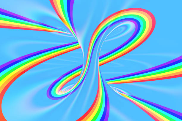 istock Rainbow in sky bright spiral tunnel. Striped twisted summer optical illusion. Abstract background. 3D render. 1021295714