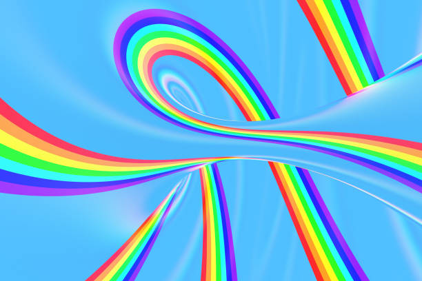 istock Rainbow in sky bright spiral tunnel. Striped twisted summer optical illusion. Abstract background. 3D render. 1021295738