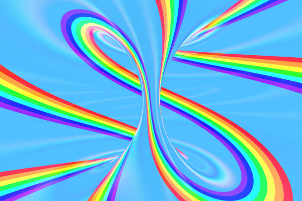 istock Rainbow in sky bright spiral tunnel. Striped twisted summer optical illusion. Abstract background. 3D render. 1021295748