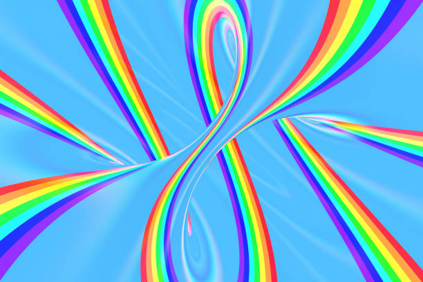 istock Rainbow in sky bright spiral tunnel. Striped twisted summer optical illusion. Abstract background. 3D render. 1021295772