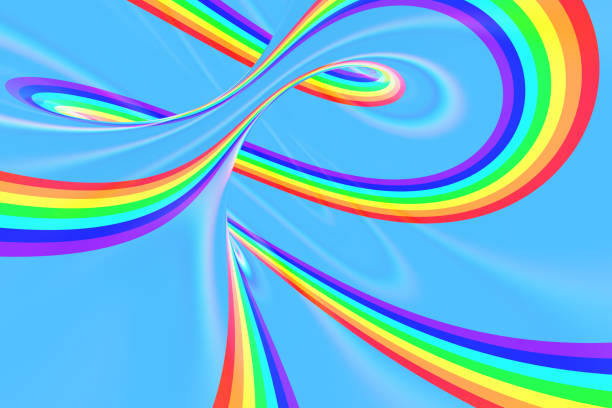 istock Rainbow in sky bright spiral tunnel. Striped twisted summer optical illusion. Abstract background. 3D render. 1021295814