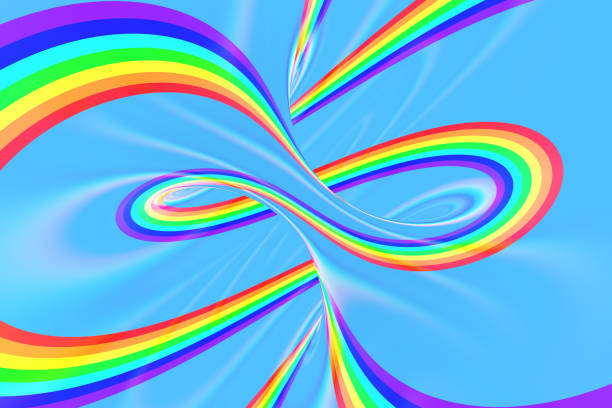 istock Rainbow in sky bright spiral tunnel. Striped twisted summer optical illusion. Abstract background. 3D render. 1021295830