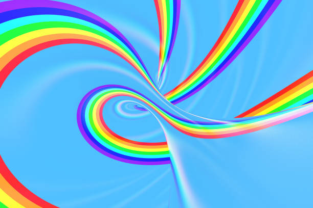 istock Rainbow in sky bright spiral tunnel. Striped twisted summer optical illusion. Abstract background. 3D render. 1021295866
