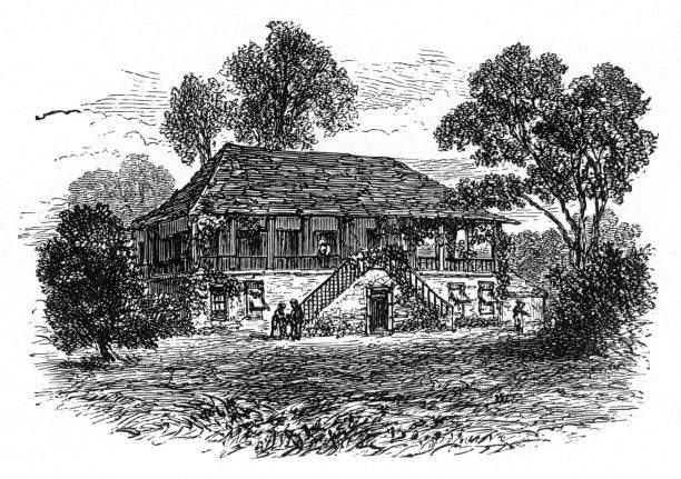 istock Farmhouse, American Victorian Engraving, 1882 1021301080