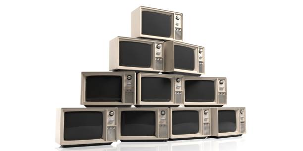 istock Vintage TVs on white background. 3d illustration 1021303842
