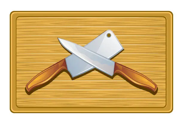 Vector illustration of Cutting board with knives