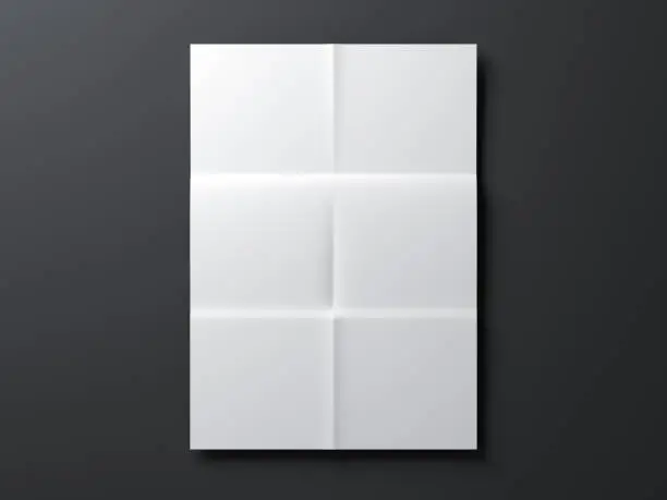 White folded paper Mockup, letter or invitation, 3d rendering