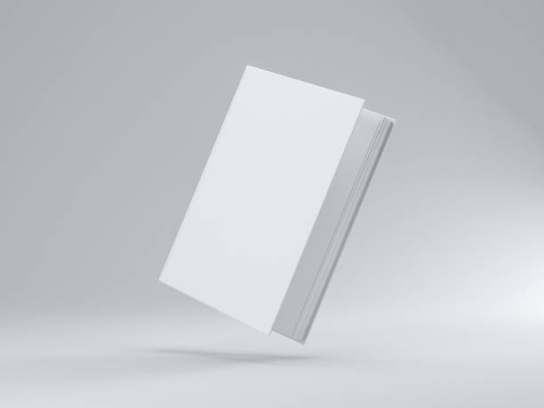 mockup libro bianco leggermente aperto con copertina con texture dura - hardcover book foto e immagini stock