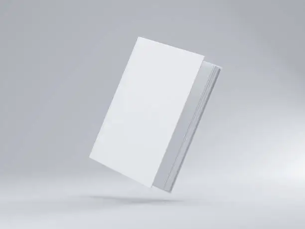 White Slightly open Book Mockup with hard textured cover, 3d rendering