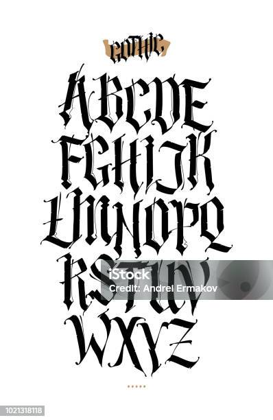 Gothic English Alphabet Vector Set Font For Tattoo Personal And Commercial Purposes Elements Isolated On White Background Calligraphy And Lettering Medieval Latin Letters Stock Illustration - Download Image Now