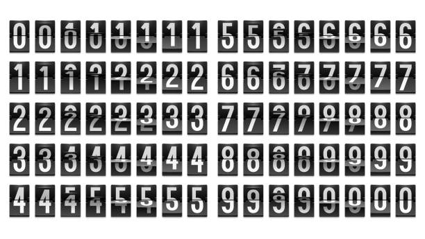 liczby z czarnej tablicy wyników mechanicznych; licznik zegara odliczania przerzucania - countdown stock illustrations
