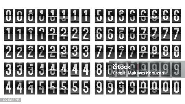 Numbers From Black Mechanical Scoreboard Flip Countdown Clock Counter Stock Illustration - Download Image Now