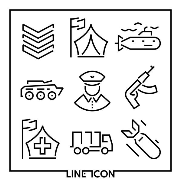 коллекция тонких линейных икон для военной войны и армии - computer icon symbol knife terrorism stock illustrations