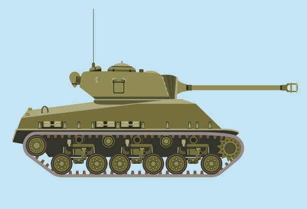 ilustrações de stock, clip art, desenhos animados e ícones de american green medium tank in profile flat - half tank