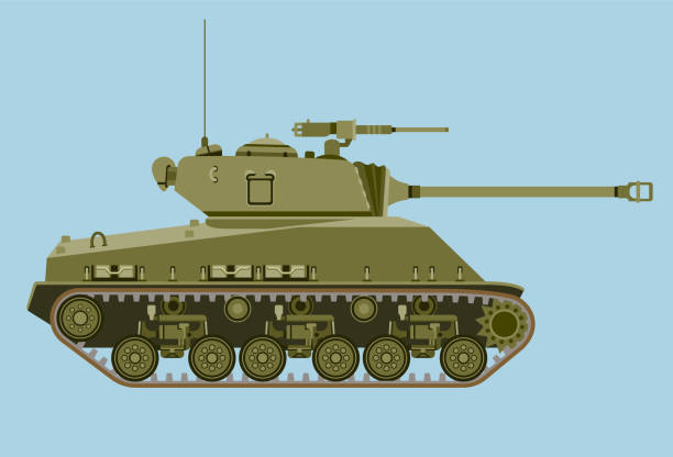 ilustrações de stock, clip art, desenhos animados e ícones de american green medium tank in profile flat - half tank