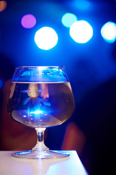 istock Glass with fish in water on a blue background 1021361972