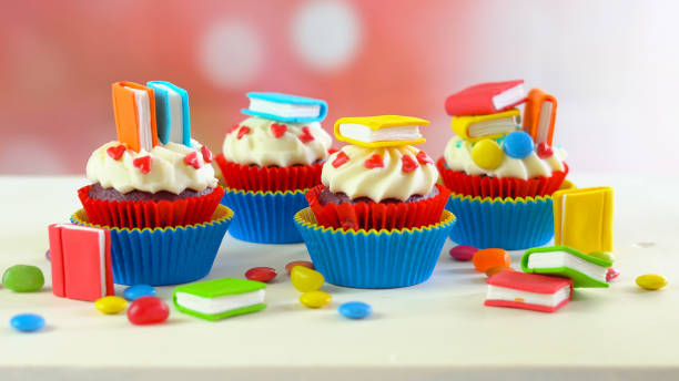Bright colorful Back to School theme cupcakes