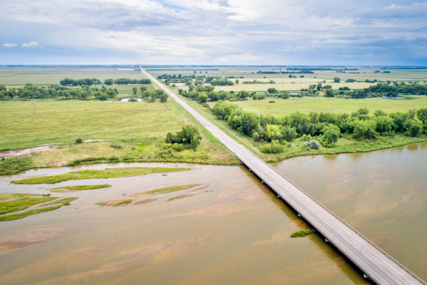 istock Platte River in Nebraska - aerial view 1021362738