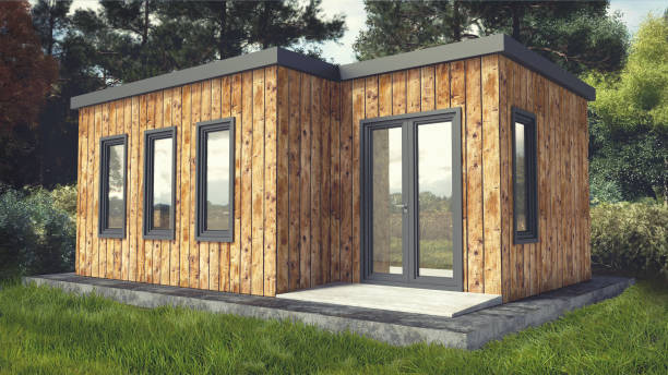 istock Small Modern Wooden House Exterior 1021365244