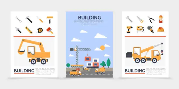 Vector illustration of Flat Building Industry Posters