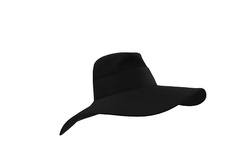 Black floppy felt hat with. Black felt hat on a white background.