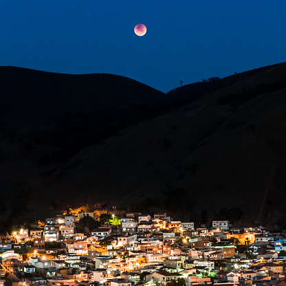 Lunar eclipse over Rio de Janeiro (red moon)