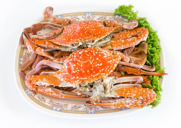 istock Red tasty fresh boiled crab on the dish white background,delicious Thai seafood. 1021387708